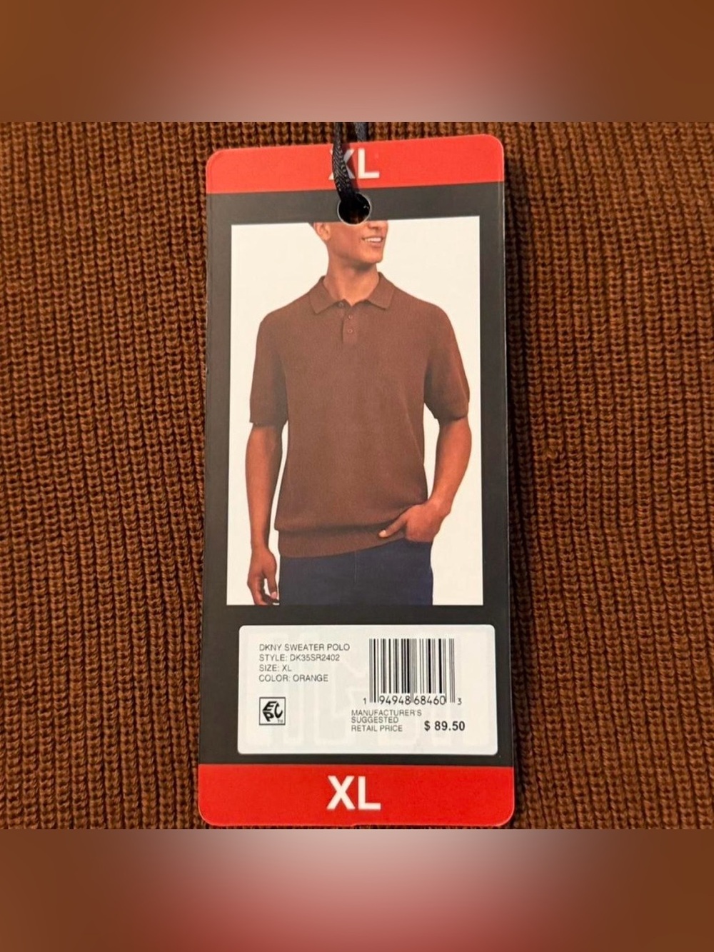 DKNY Men’s Burnt Orange/Rust Short-Sleeve Sweater Polo, Size XL, BNWT - Picture 4 of 7